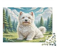 West Highland White Terrier Papier résistant Westie dans la forêt avec des pins Puzzle Stimulant Mental Anti-Stress 52x38cm/1000 pièces