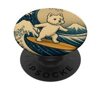 West Highland White Terrier Westie Japonais Kanagawa Wave PopSockets PopGrip Adhésif