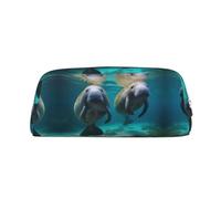 West Indian Lamantins Trousse en cuir avec fermeture éclair tridimensionnelle, simple et élégante, tendance et pratique, Argenté., Taille unique, Cartable