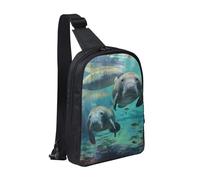 West Indian Manatees Sac de poitrine imprimé pour homme et femme, sac à dos à bandoulière imperméable pour coureur, entraînement, randonnée, cyclisme, voyage, Noir , Taille unique, Sac à dos