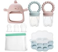 WEST STORY Tetine Grignoteuse Bébé, Tetine Fruits Bebe en Silicone, Inclus Bebé Food Rangement Nourriture, 2 Grignoteuse 3 Tailles de Tétines pour Bébé de 3~24 Mois, Jouets de dentition (Bleu & Rose)