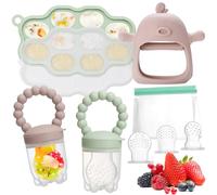 WEST STORY Tetine Grignoteuse Bébé, Tetine Fruits Bebe en Silicone, Inclus Bebe Food Rangement Nourriture, 2 Grignoteuse 3 Tailles de Tétines pour Bébé de 3~24 Mois, Jouets de dentition (Rose & Vert)