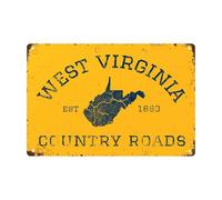 West Virginia Country Road Plaque en métal vintage pour bar, café, garage, cave, maison, salle de bain, ferme, jardin, porche, terrasse, 30,5 x 20,3 cm