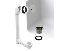 Westbrass A4932-05 Bonde de baignoire et trop-plein de 3,8 cm x 12 po avec couvercle de plaque frontale à deux trous et bouchon de vidange à bout bout - PVC Sch. 40, nickel poli