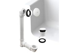 Westbrass A49321-50 Siphon de baignoire et trop-plein en PVC 35,6 cm Sch. 40 avec couvercle de plaque frontale à un trou et bouchon de vidange à bout pointu, blanc