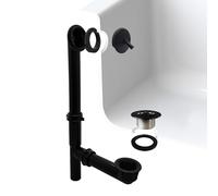 Westbrass A592144-62 Bonde de baignoire tubulaire en polyéthylène et trop-plein avec levier de déclenchement et couvercle de vidange de ruche, noir mat 3,8 x 35,6 cm