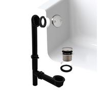 Westbrass A593144-20 Ensemble de bonde et trop-plein tubulaire en polyéthylène noir de 35,6 cm avec bouchon de vidange à pointe et plaque frontale à 2 trous, acier inoxydable