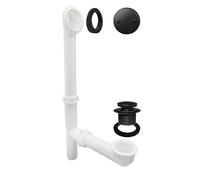 Westbrass A593244-62 Ensemble de bonde et trop-plein de baignoire tubulaire blanc 35,6 x 3,8 cm avec bouchon de vidange à bout pointu et plaque frontale à 2 trous, noir mat