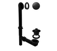 Westbrass A594144-62 Bonde de baignoire tubulaire et trop-plein 35,6 cm avec bouchon de vidange Twist & Close et plaque frontale à deux trous, noir mat