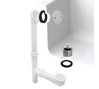 Westbrass A597244-26 Bonde de baignoire tubulaire et trop-plein en polyéthylène blanc avec façade à 2 trous et tirette pour fermer l'évacuation, chrome poli 35,6 cm