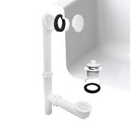 Westbrass A597244-50 Bonde de baignoire tubulaire et trop-plein en polyéthylène avec façade à 2 trous et tirette pour fermer l'évacuation, blanc 35,6 cm