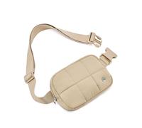 WESTBRONCO Sac banane matelassé en nylon imperméable avec 2 fermetures éclair, sac à bandoulière avec sangle réglable pour femme, Kaki-25, 7.1 x 1.8 x 5.1 inches