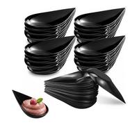 WestCH 100 Pièces Gobelets à Dessert en Forme de Goutte, Bols à Dessert en Plastique, Bols D'entrée en Forme de Goutte, Plats de Dégustation Réutilisable pour Desserts Apéro Buffet, Noir
