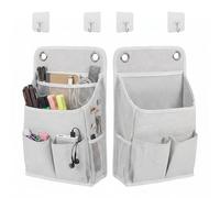 WestCH 2 Pièces Pliables Rangement Suspendu, Sac de Rangement Mural, avec 4 Crochets Autocollants, sans Perçage, Compartiments Imperméables, pour Chambre Salle de Bain Bureau, Blanc