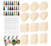 WestCH 96 Pièces Porte-Clés en Bois Porte Clef Personnalisable en Bois