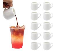 WestCH Lot de 10 mini pots à lait en porcelaine blanche 50 ml avec poignée - Petit pot à crème en céramique pour lait, sauce, café, sauces - Cuisine, bar, café
