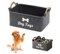 WestCH Panier Rangement Jouet Chien Rectangle,Boîte de Rangement pour Jouets Feutre Pliable (38x25x18cm),Panier de Rangements pour Jouets avec Poignée en Bois pour Chien Jouets, Vêtements, Friandises