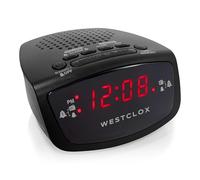 Westclox Double réveil Radio 1,5 cm avec écran LED Rouge, Radio FM avec 20 préréglages, luminosité réglable, répétition et Batterie de Secours, réveil FM numérique pour Chambre à Coucher (Noir)