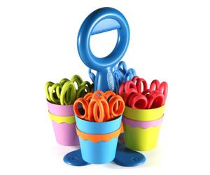 Westcott 14756 - Support et gobelets Microban avec 24 ciseaux pour enfants - 13 cm - bout arrondi - présentés par couleur