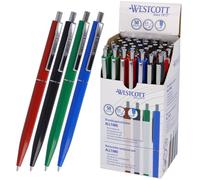 Westcott ALLTIME Mix Lot de 50 stylos à bille rétractables avec encre bleue Largeur de trait M avec recharge standard X20 - Résistant aux documents ISO 12757-2 - Clip métallique robuste - E-737487 00
