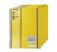 Westcott Cahier spirale PP A4 quadrillé Jaune (Lot de 4) | Cahier spirale A4 couverture PP | 70 g/m², FSC-Mix (FSC® C189289), 200 pages, champ nom, signet-règle | E-730899 00