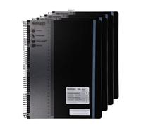 Westcott Cahier spirale PP A4 quadrillé Noir (Lot de 4) | Cahier spirale A4 couverture PP | 70 g/m², FSC-Mix (FSC® C189289), 200 pages, champ nom, signet-règle | E-730896 00