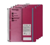 Westcott Cahier spirale PP A5 quadrillé Berry (Lot de 4) | Cahier spirale A5 couverture PP | 70 g/m², FSC-Mix (FSC® C189289), 200 pages, champ nom, signet-règle | E-730894 00