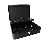Westcott Caisse à Monnaie Verrouillable (Grande, 30 cm) Noire | Boîte Robuste avec Serrure à Cylindre et 2 Clés | 4 Compartiments à Billets et Plateau à Monnaie | E-51003 BLACK