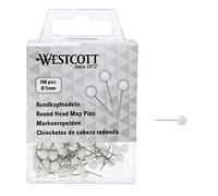 Westcott – Épingles à tête ronde E-10501 00 – Lot de 100, blanc Ø5 mm, longueur 16 mm