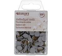 Westcott E-10590 00 Lot de 200 punaises Blanches avec revêtement en Plastique Diamètre de la tête 10 mm