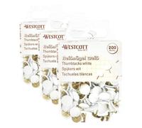 Westcott E-10590 00 Lot de 600 punaises Blanches avec revêtement en Plastique Diamètre de la tête 10 mm