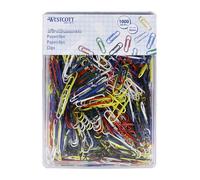 Westcott E-10642 00 Lot de 1000 trombones multicolores 26 mm Boîte en plastique pratique pour bureau et maison