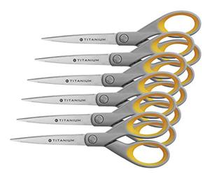 Westcott E-30470 I - 00 Super titane ciseaux en acier inoxydable, 18 cm, lot de 6, gris/jaune