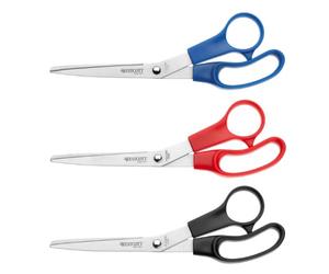 Westcott E-31030 00 Lot de 3 Ciseaux de bureau avec anneaux en plastique 21 cm Noir/Bleu/Rouge