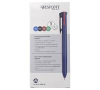 Westcott EVERY4 E-730847 00 Lot de 5 stylos à bille 4 couleurs - Bleu, noir, rouge, vert - Stylo à bille multicolores indélébile selon la norme ISO 12757-2