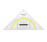 Westcott Géodésique 22 cm avec poignée amovible - Géodésique transparente en plastique avec graduation jaune - Échelle technique & rapporteur pour l'école, l'université ou le bureau - E-10134 00