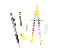 Westcott Kit de compas Colour Bubbles | 6 pièces comprenant un compas à réglage rapide, des mines de rechange, un taille-crayon, un porte-mine HB avec 12 mines, une gomme | E-711420 00