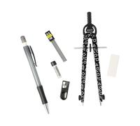 Westcott Kit de compas Gamer Black | 6 pièces comprenant un compas à réglage rapide, des mines de rechange, un taille-crayon, un porte-mine HB avec 12 mines, une gomme | E-711419 00