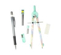 Westcott Kit de compas Graphic Pastel | 6 pièces comprenant un compas à réglage rapide, des mines de rechange, un taille-crayon, un porte-mine HB avec 12 mines, une gomme | E-711421 00