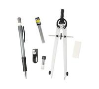 Westcott Kit de compas Unicolour | 6 pièces comprenant un compas à réglage rapide, des mines de rechange, un taille-crayon, un porte-mine HB avec 12 mines, une gomme | E-711422 00