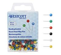 Westcott Lot de 100 Épingles à Tête Ronde 5 mm de Diamètre, Multicolore