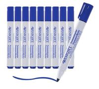 Westcott Marqueurs permanents, 10 pièces, bleus | Marqueurs indélébiles | Pointe ronde de 1,5 à 3,0 mm | Rechargeables, résistants à la lumière, séchage rapide, indélébiles | E-713007 00