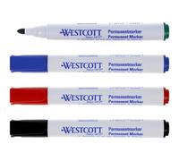 Westcott Marqueurs permanents 4 pièces Noir, Rouge, Bleu, Vert | Lot de marqueurs étanches | Pointe ogive 1,5-3,0 mm | Résistant à la lumière | Séchage rapide et anti-taches | E-713009 00