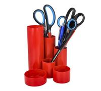 Westcott Porte-crayons rouge | Porte-crayons avec 6 compartiments ronds comme organiseur de bureau | Rangement clair des crayons et des accessoires de bureau | E-744579 00