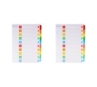 Westcott Registre pour classeurs A4 | Intercalaires Din A4 | 10 onglets inscriptibles en 5 couleurs comme organiseur de classeur | Robuste 160 g/m², perforation européenne | E-1733311 00 (Lot de 2)