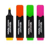 Westcott surligneurs 4 pièces en vert, jaune, orange, rose | Pack de 4 surligneurs de couleurs vives | 2-5 mm d'épaisseur de trait | Encre Premium d'Allemagne | E-744249 00