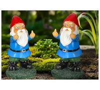 WESTCRAFT Lot de 2 nains de jardin avec doigt d'honneur - 15 x 7 cm - Multicolore - Nain de jardin avec doigt d'honneur - Mettez un nain grossier dans le jardin (2 nains de jardin coquins)