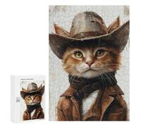 Western Cat Cowboy Costume Puzzle 1000 Pièces Educa Jouet en Bois Cadeau Unique Décoration Intérieure Jeu Éducatif Challenge Toy Adultes Et Enfants À Partir De 14 Ans 300 PCS