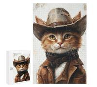 Western Cat Cowboy Costume Puzzle 1000 Pièces Educa Jouet en Bois Cadeau Unique Décoration Intérieure Jeu Éducatif Challenge Toy Adultes Et Enfants À Partir De 14 Ans 1000 PCS