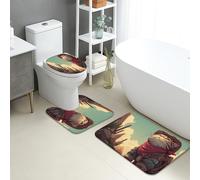 Western Cat - Lot de 3 tapis de salle de bain colorés, motif cowboy, absorbants, antidérapants, lavables en forme de U, motif animal amusant, à séchage rapide